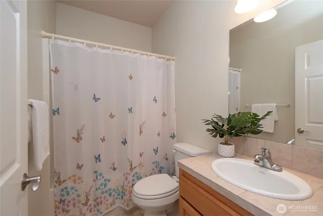 a bathroom with a sink toilet a mirror and shower