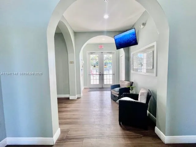 a view of a porch with a yard