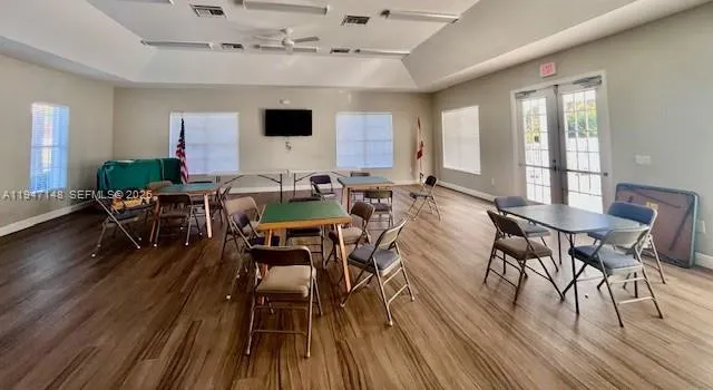 a view of a lake with houses in the back