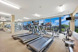 a view of a room with gym equipment
