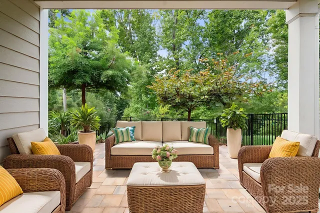 a outdoor living space with furniture and garden view