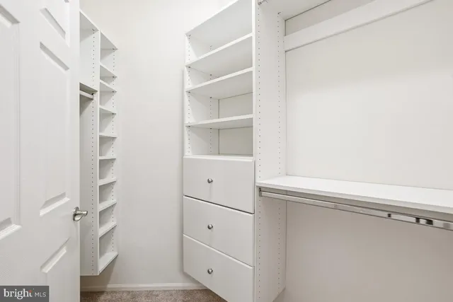 a view of walk in closet with empty racks