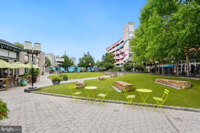 a view of a building with a bench