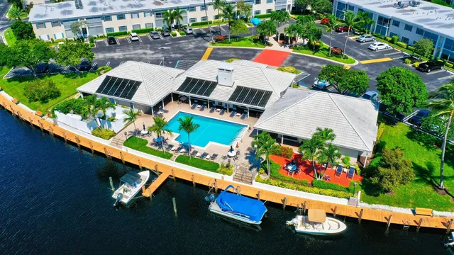 a view of a swimming pool and a chair