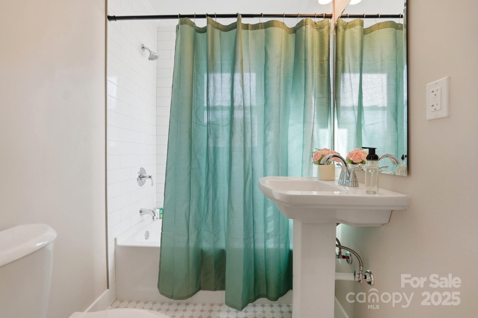 412 Ridge Street Stanley, NC 28164 - Photo 19 of 30 a bathroom with a sink a mirror and shower