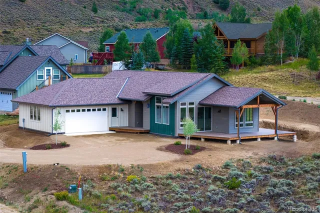 an aerial view of a house