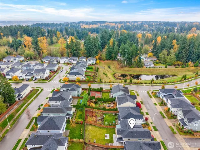 a view of a park with swings