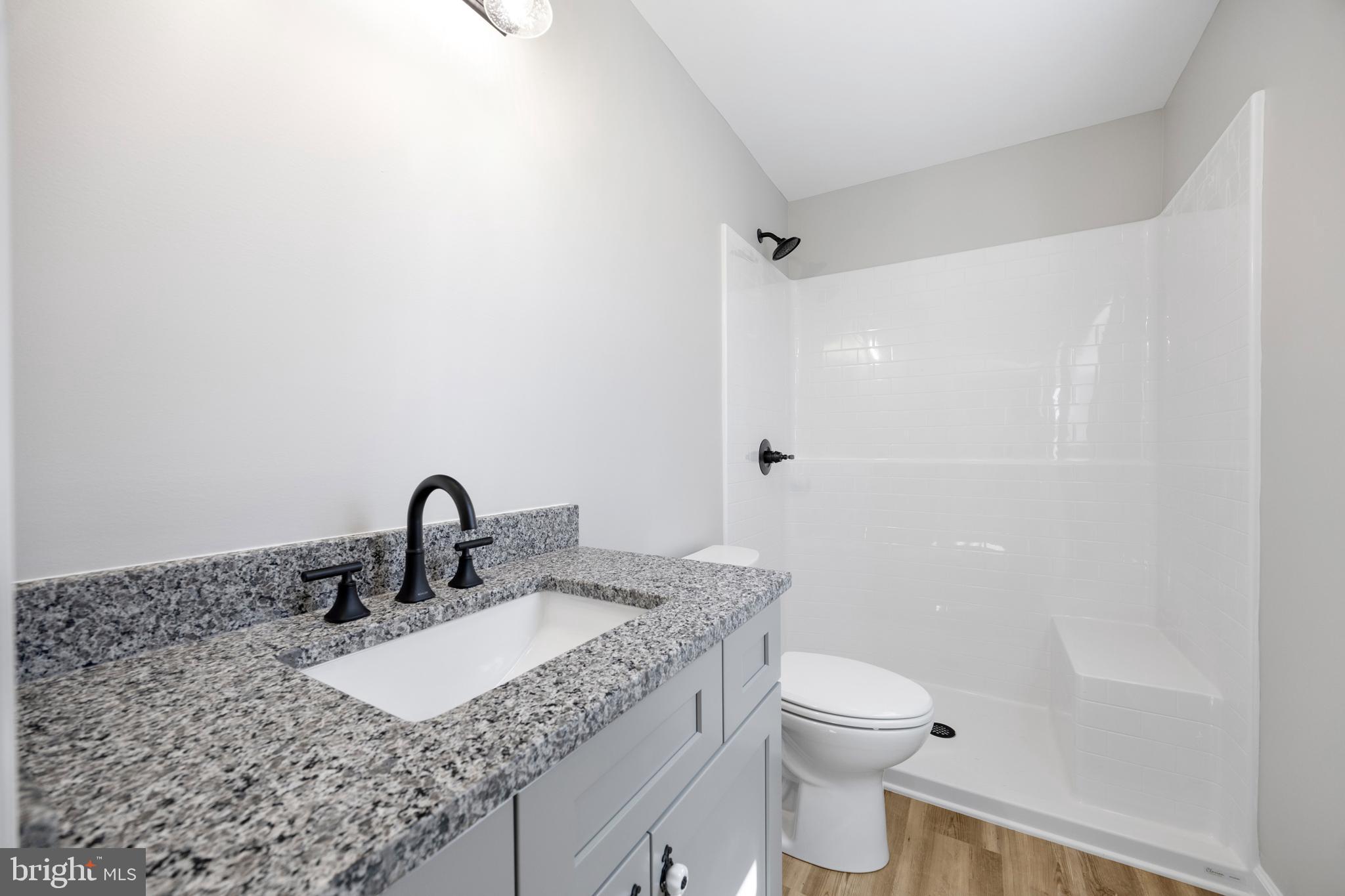13518 Senedo Road Mount Jackson, VA 22842 - Photo 14 of 22 a bathroom with a granite countertop sink a toilet and a shower