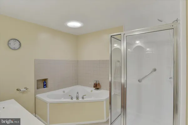 a bathroom with a tub and a shower