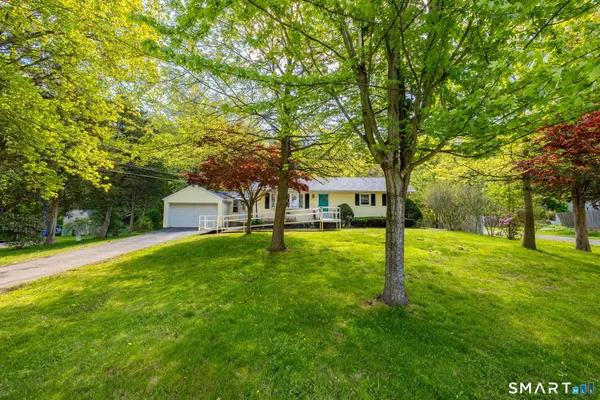 a view of a house with a backyard