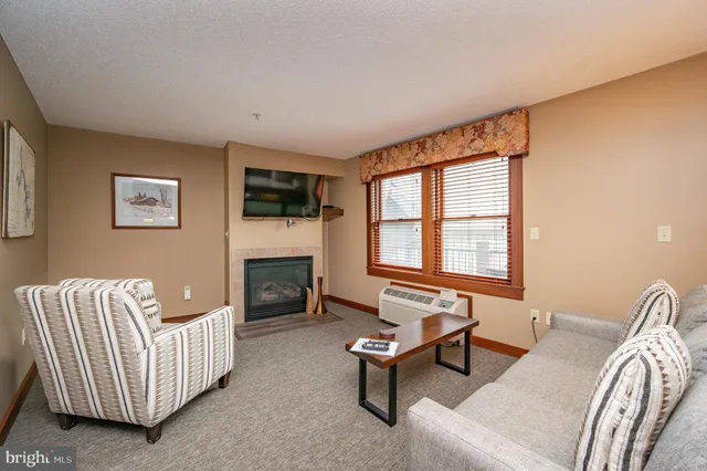 a bedroom with furniture and a fireplace
