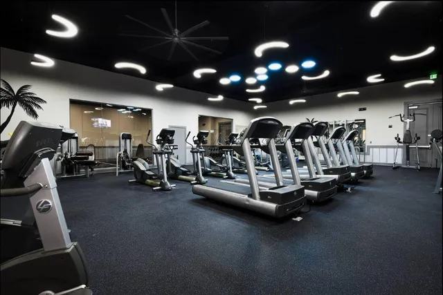 a view of a room with gym equipment