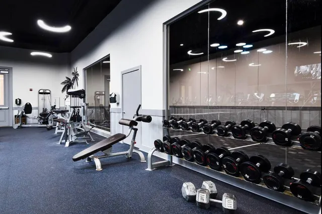 a room with gym equipment