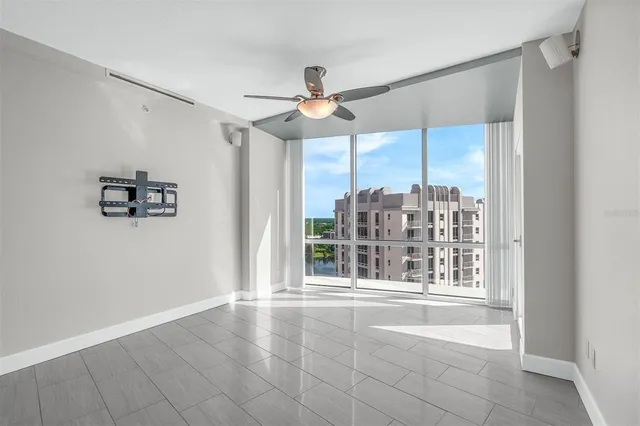 a view of a glass door with mountain view