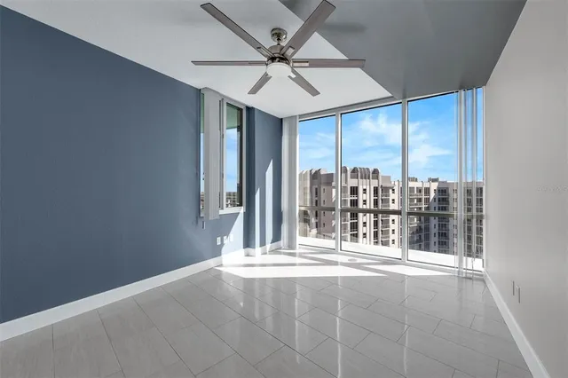 a view of swimming pool from a window