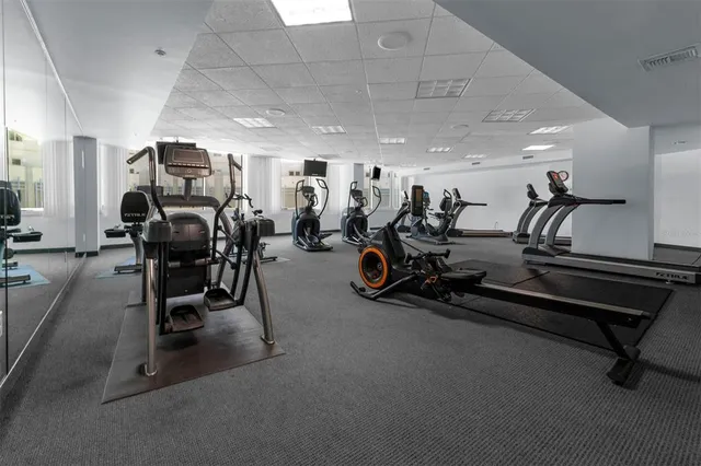 a view of a room with gym equipment