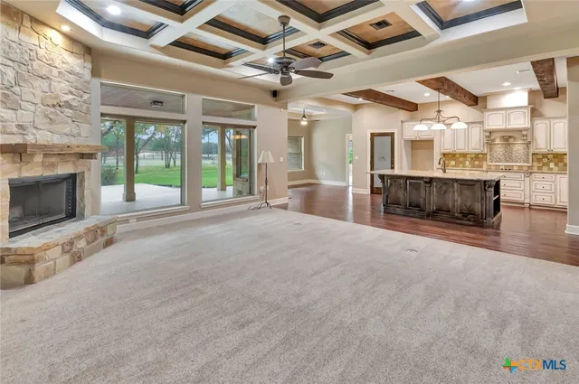 a large room with a large window