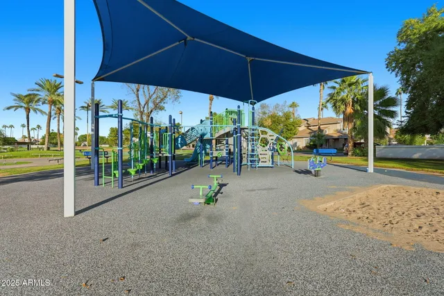 a view of a street with sitting area