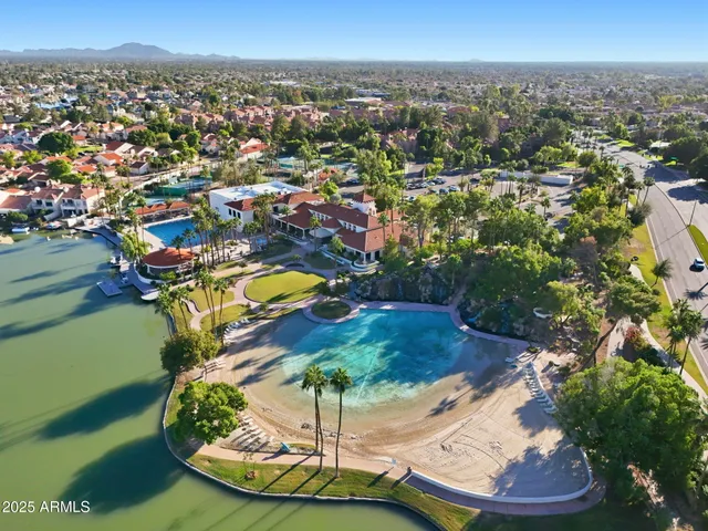 a view of a water with a mountain