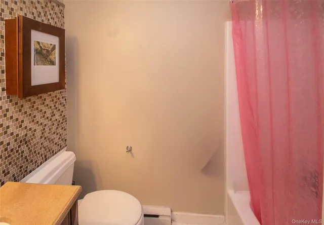 a white toilet sitting next to a shower curtain