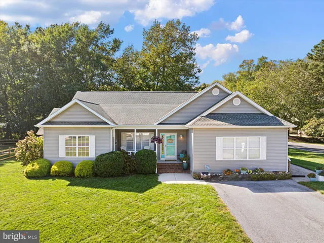 a front view of a house with yard and green space
