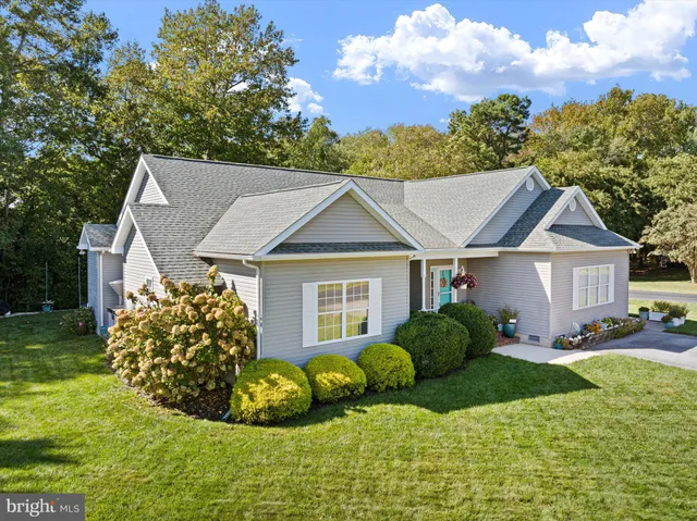 a view of a house with a big yard plants and large trees