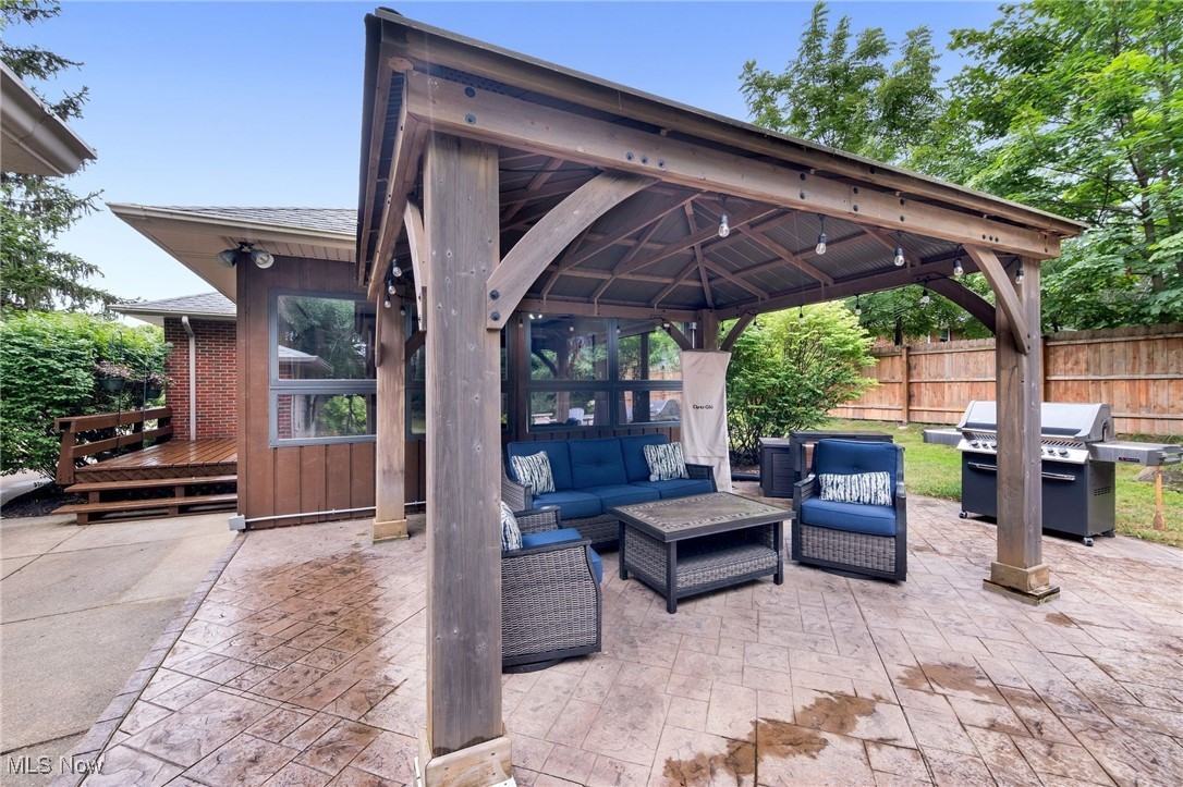 10620 Ridge Road North Royalton, OH 44133 - Photo 27 of 35 View of patio / terrace featuring a gazebo, an outdoor living space, and a grill