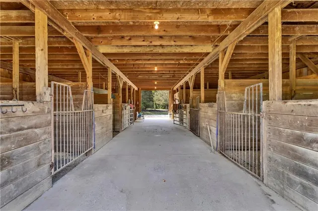a view of a porch with wooden stairs