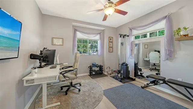 a view of a room with gym equipment