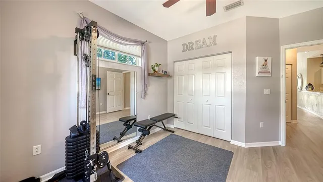 a workspace with a desk and chair