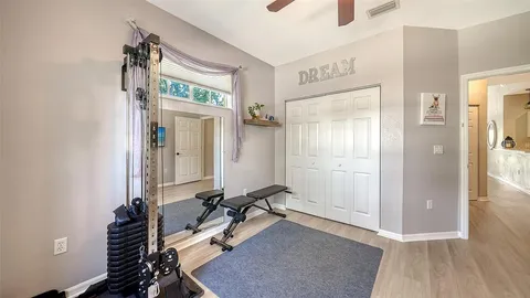a workspace with a desk and chair