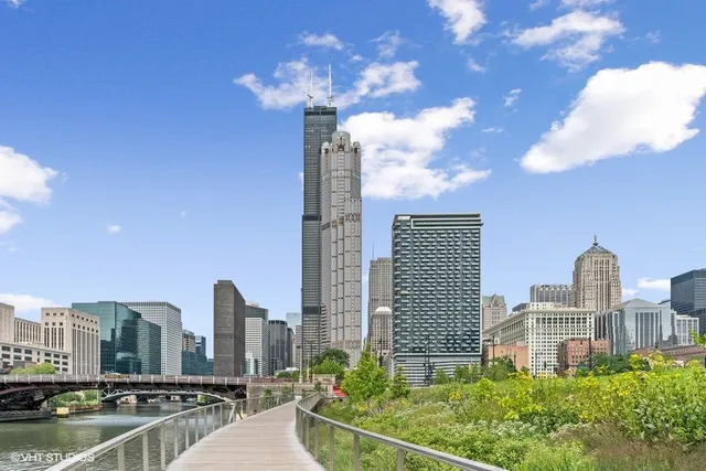 a city view with tall buildings