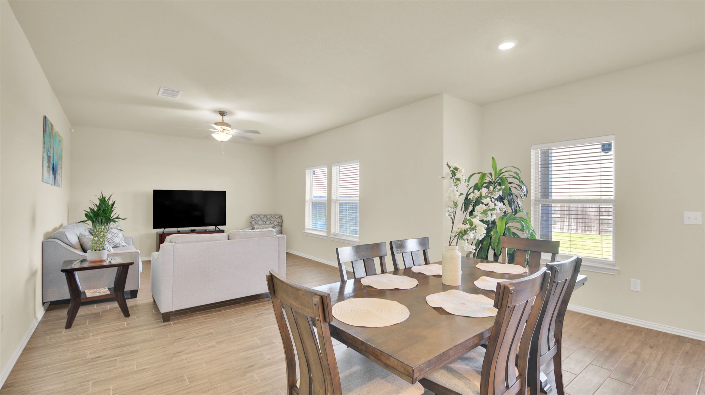 13716 Sugar Bush Path Manor, TX 78653 - Photo 14 of 37 Dining room featuring light wood-type flooring, ceiling fan, and recessed lighting