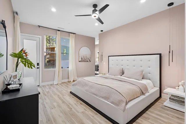 a view of a pathway with a building in the background