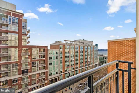 a view of a building from a balcony