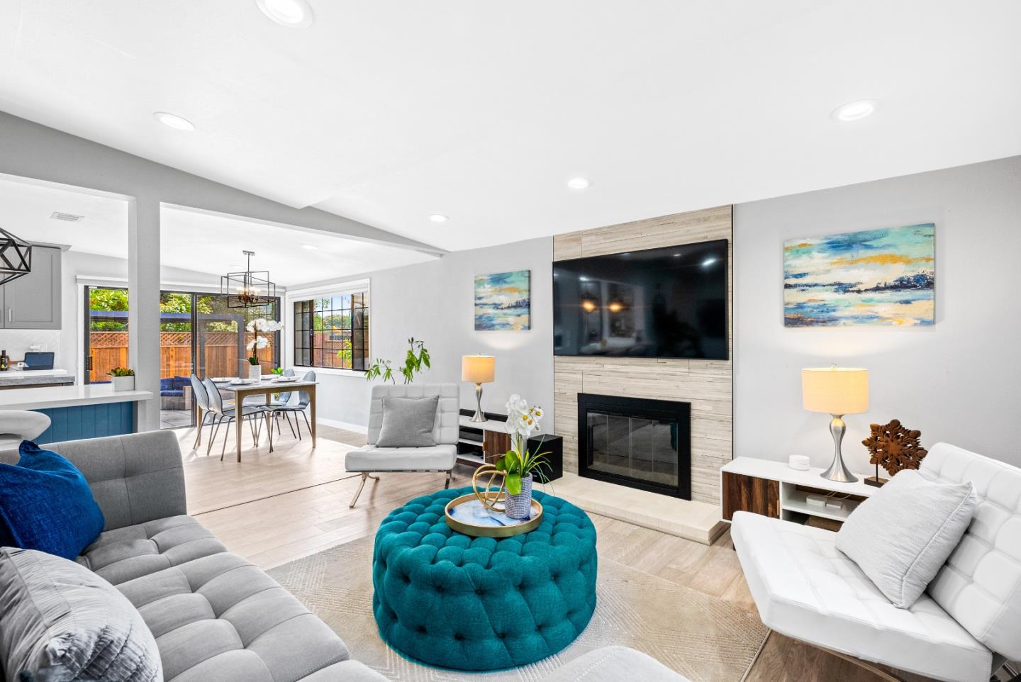 1776 Rex Street San Mateo, CA 94403 - Photo 6 of 46 a living room with furniture a fireplace and a flat screen tv