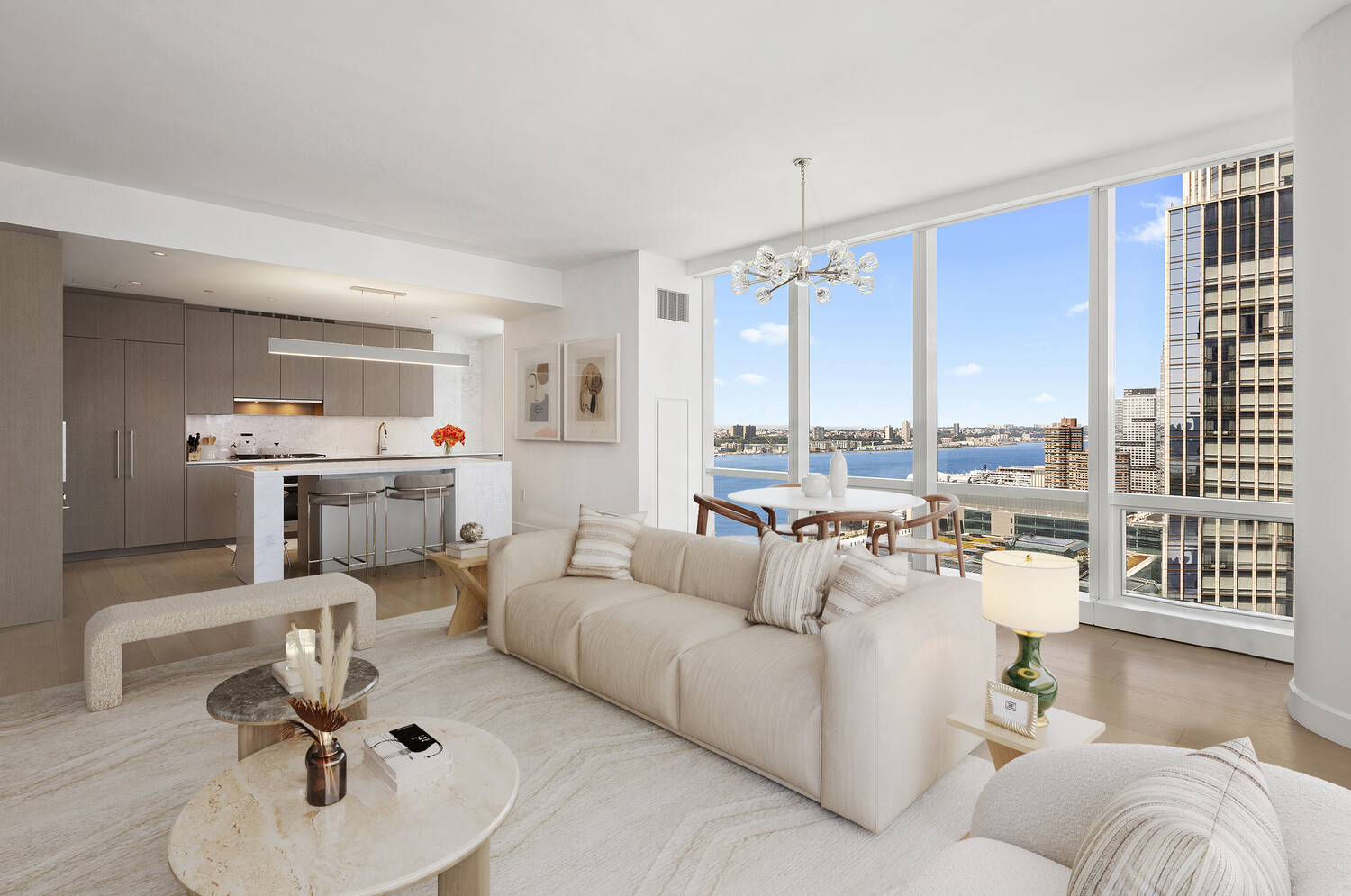 15 Hudson Yards, Unit 33H Manhattan, NY 10001 - Photo 5 of 10 a living room with furniture and a large window