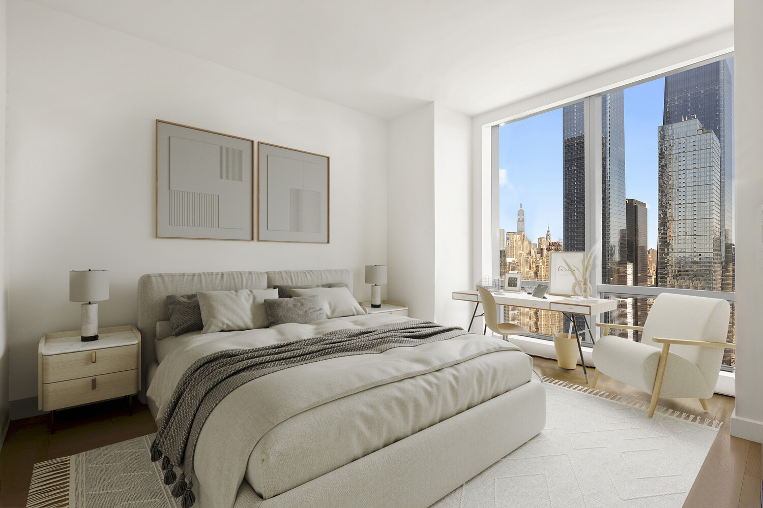 15 Hudson Yards, Unit 33H Manhattan, NY 10001 - Photo 9 of 10 a bed room with a bed and a couch