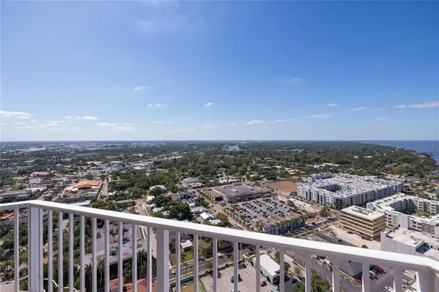 a view of a building next to a blue building
