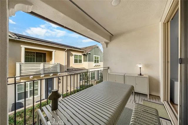 a balcony with view of dining hall