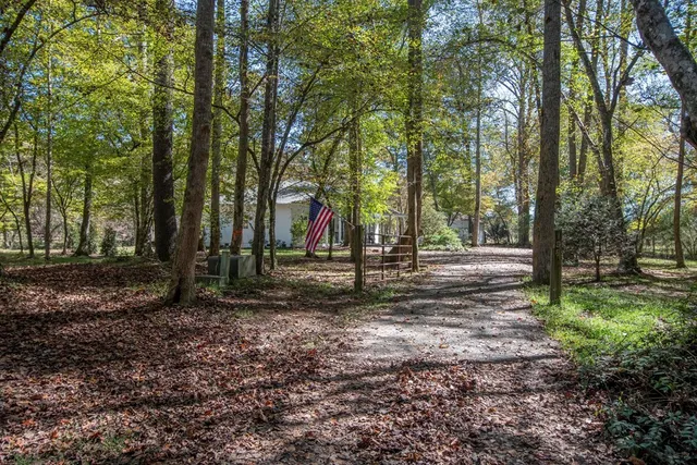 a backyard of a house with lots of green space