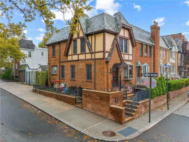 front view of a building with a street
