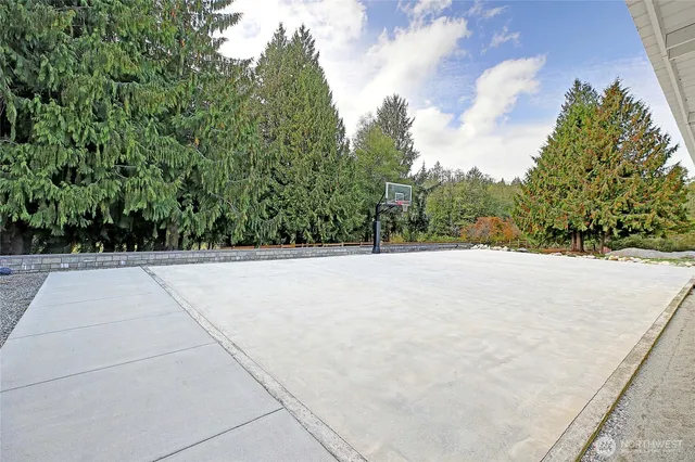 an aerial view of a house with a garden