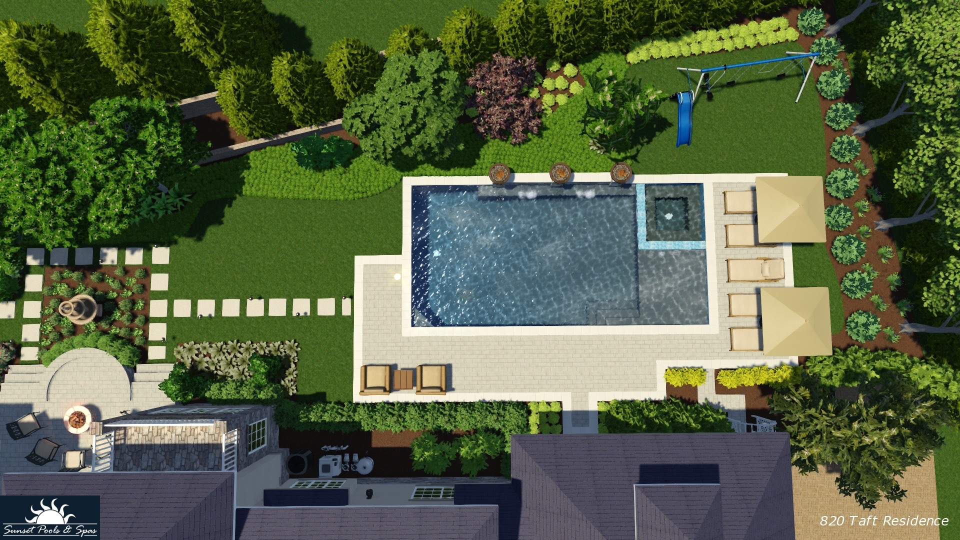 820 Taft Road Hinsdale, IL 60521 - Photo 35 of 46 an aerial view of a house with swimming pool patio and outdoor seating