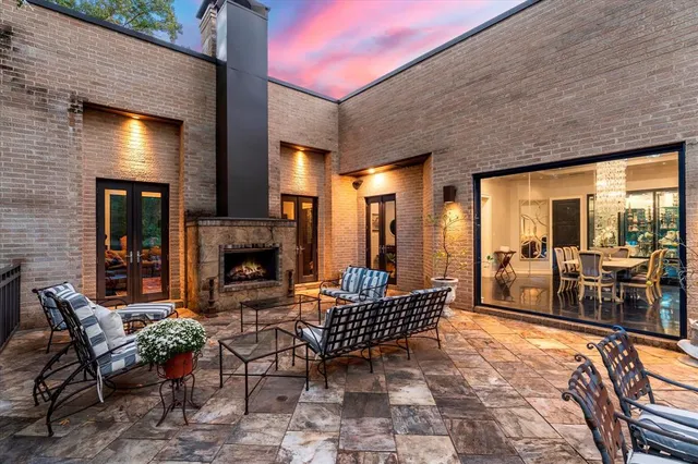 a outdoor space with lots of tables and chairs