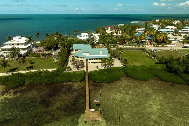 an aerial view of lake residential house with outdoor space and trees around