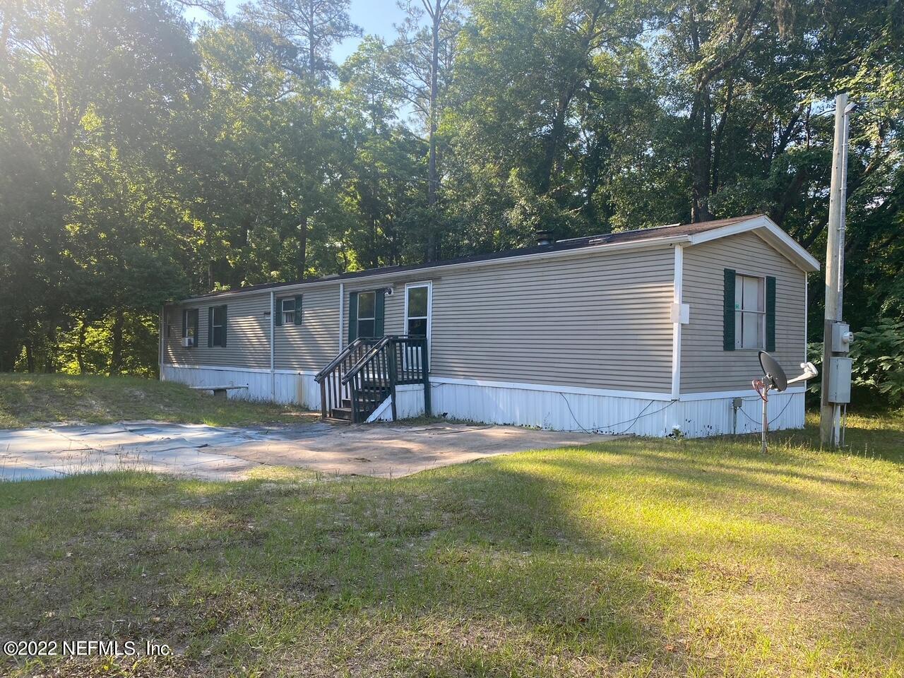 a view of a backyard with a large tree