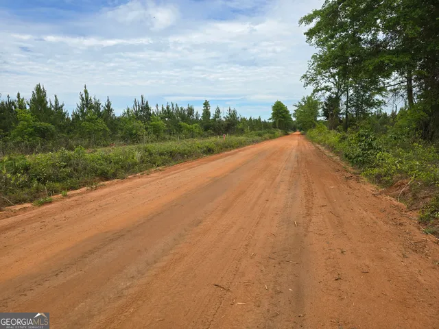 a view of a road with a yard