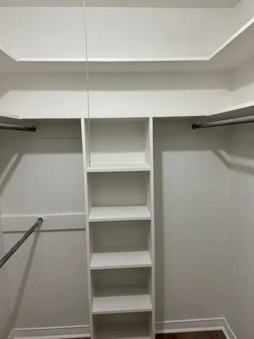 a view of walk in closet with empty racks