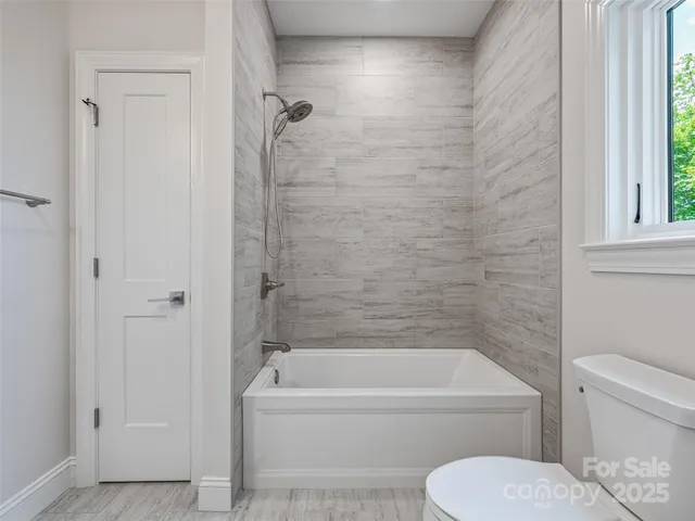 a bathroom with a toilet and a bathtub